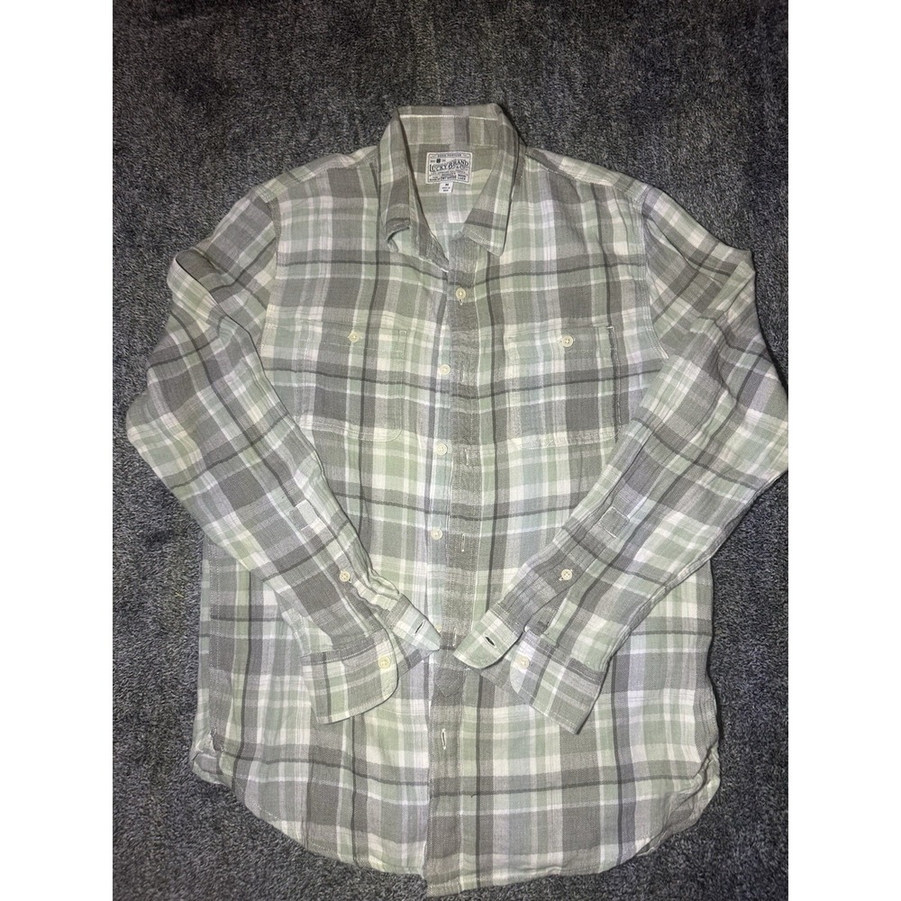 Lucky Brand Flannel Shirt Men's Medium Plaid Long Sleeve Double Pocket